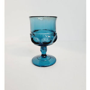Vintage Tiara Imperial Crown Blue Glass Thumbprint 4 oz. Wine Sherry Goblet